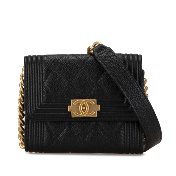 Pre-Loved Chanel Quilted Caviar Boy Card Holder with Chain - Picture 1 of 9